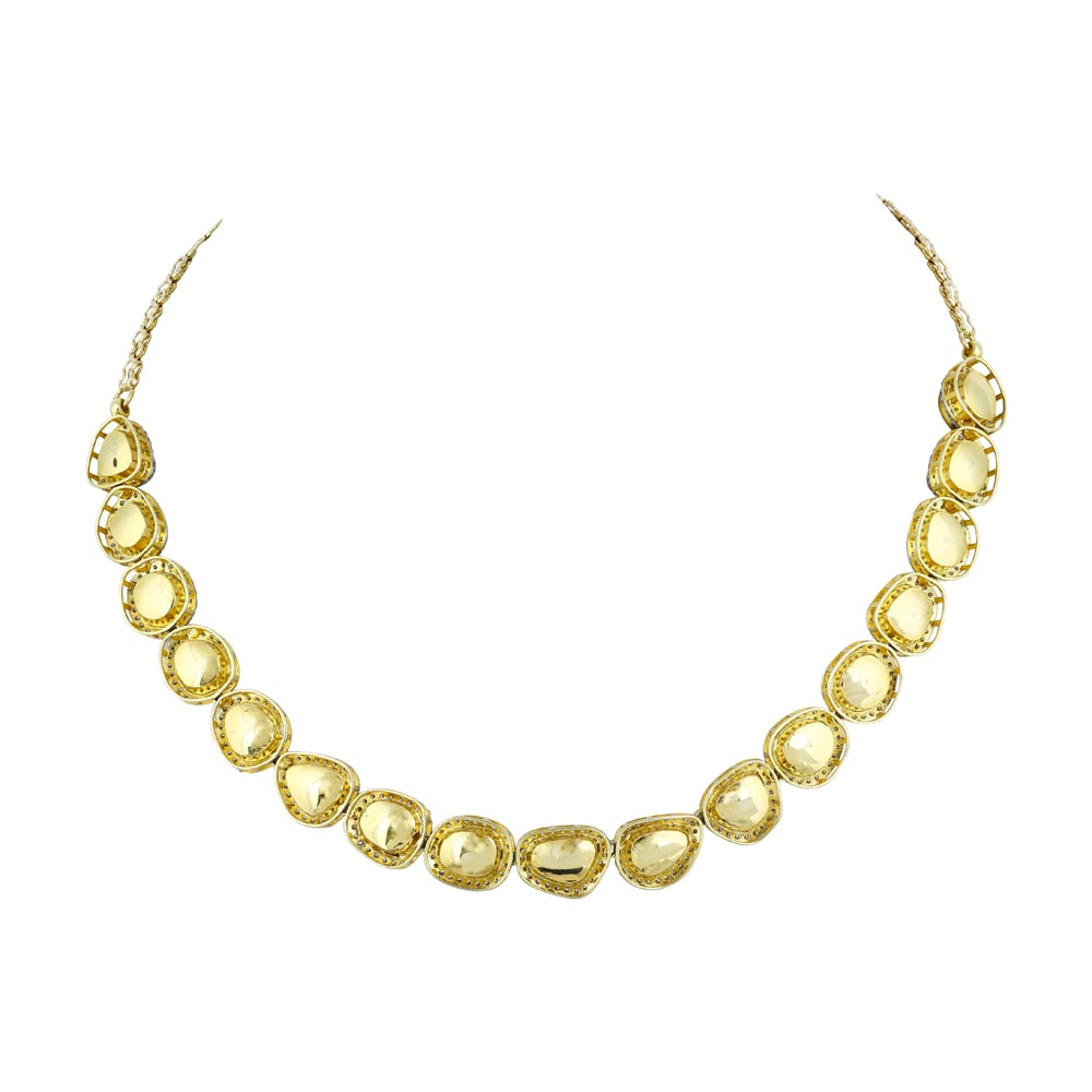 Polki Necklace with Full-Cut Diamond Halo Detailing